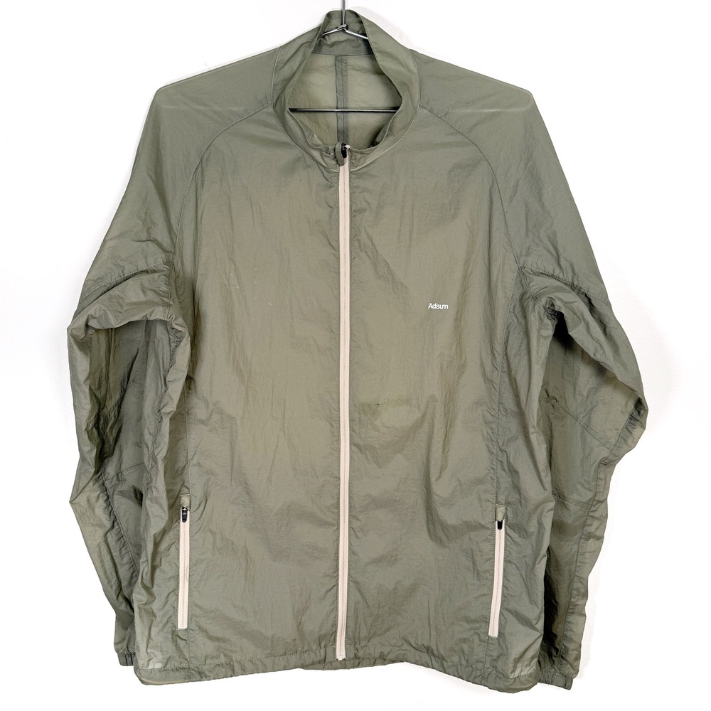 Adsum Large Nylon Jacket Mens Green‎ Full Zip Pockets Collar Lightweight